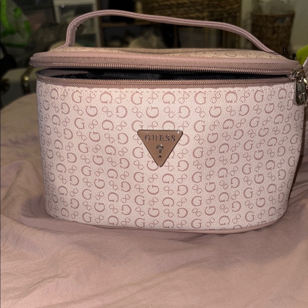 Guess Pink Cosmetic Bag with Monogram Pattern